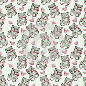 Color seamless pattern of bear and heart.
