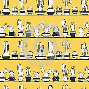 Color seamless pattern with cactus