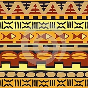 Color seamless pattern in ethnic style. Ornamental element African theme. Set of vintage decorative tribal border. Traditional