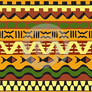 Color seamless pattern in ethnic style. Ornamental element African theme. Set of vintage decorative tribal border. Traditional