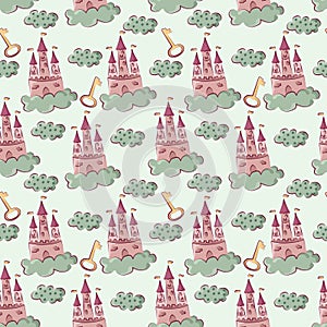 Color seamless pattern of lock, tuch and key.