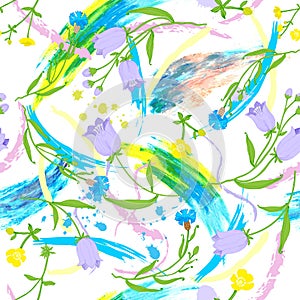 Color seamless pattern of wildflowers.painting