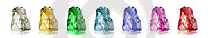 color set of the natural uncut precious gems quartz, topaz, emerald, aquamarine, sapphire, amethyst, ruby