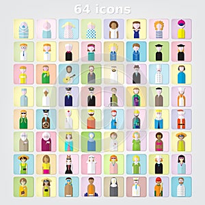 Color set of people icons .64 icons.children and adultsvector illustration