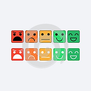 Color set square icon of Emoticons. Rank, level satisfaction rating