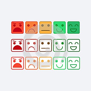 Color set square icon of Emoticons. Rank, level satisfaction rating