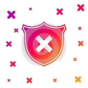 Color Shield and cross x mark icon isolated on white background. Denied disapproved sign. Protection, safety, security