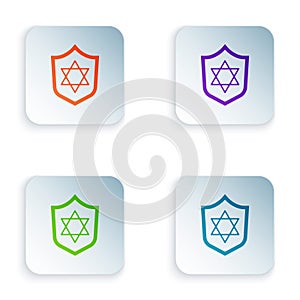 Color Shield with Star of David icon isolated on white background. Jewish religion symbol. Symbol of Israel. Set