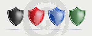 Color shields icons collection. 3d vector isolated empty shield label in different colors