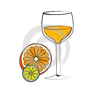 Color silhouette with cocktail drink and orange and lemon slice