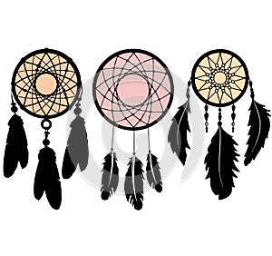 Color silhouette of a dreamcatcher  on a white background. Sketch drawing. Flat vector photo