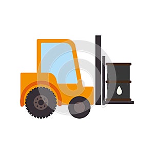 Color silhouette with forklift truck with forks and barrel