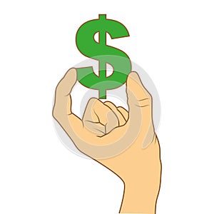 Color silhouette with hand holding currency symbol of dollar photo