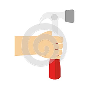 Color silhouette with hand holding hammer