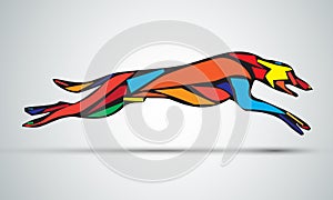 Color silhouette of running dog whippet breed. Vector