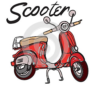 Color silhouette of a scooter on a white background. Sketch drawing. Flat vector photo