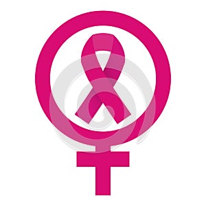 Color silhouette with symbols female and breast cancer in pink