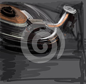 Color sketch of an old turntable