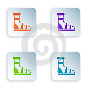 Color Slippers with socks icon isolated on white background. Beach slippers sign. Flip flops. Set colorful icons in