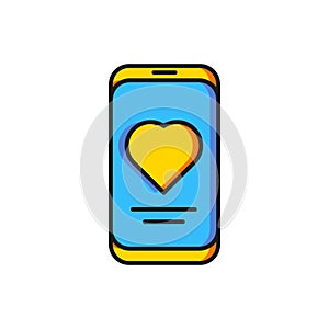 Color Smartphone with heart rate monitor function icon isolated on white background. Flat filled outline style with