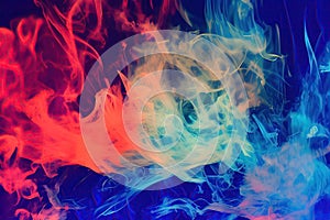color smoke abstract background cold hot ice fire flame defocused blue red contrast paint splash