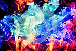 color smoke abstract background cold hot ice fire flame defocused blue red contrast paint splash