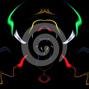 Color smoke monster illusion face design isolated on black background. Geometry series - abstract face art and smoke painting