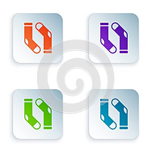 Color Socks icon isolated on white background. Set colorful icons in square buttons. Vector