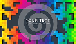 Color spectrum abstract pixel background illustration. Seamless colorful squares background with shadows and empty space for text.