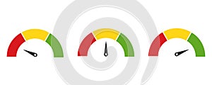 Color speedometer icon. Set of colorful speedo. Vector illustration on white background . Flat colection of tachometers photo