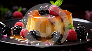 Color Splash Flan: A High-end Delight With Blackberries And Caramel Ganache