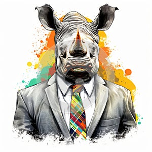 Color Splash Rhino: A Satirical Caricature Of Corporate Punk Aristocracy