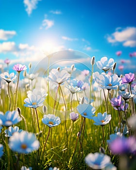 Color spring flowers fairy nature background