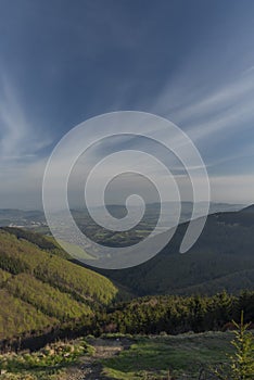 Color spring morning view from Pustevny in Beskydy mountains photo