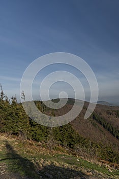 Color spring morning view from Pustevny in Beskydy mountains photo