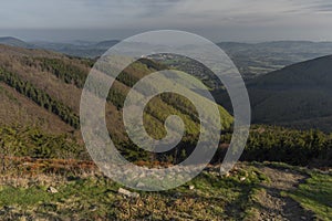 Color spring morning view from Pustevny in Beskydy mountains photo