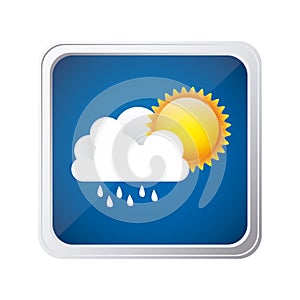 color square frame and blue background with cloud with rain and sun