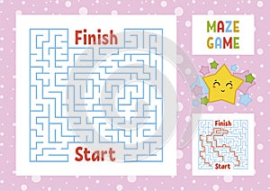 Color square maze. Find the right path from start to finish. Kids worksheets. Activity page. Game puzzle for children. Cute