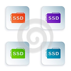 Color SSD card icon isolated on white background. Solid state drive sign. Storage disk symbol. Set colorful icons in