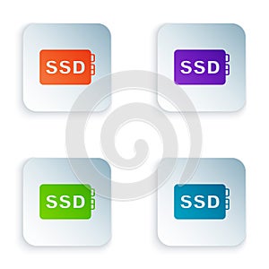 Color SSD card icon isolated on white background. Solid state drive sign. Storage disk symbol. Set colorful icons in