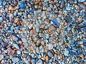 color stone background.Pavement of river stones. Variation of small beach pebbles.
