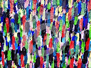 Color stripes in expressionistic style with green, red, blue, yellow and black