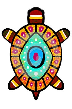 Color, stylized turtle with ornament - illustration.