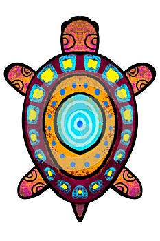 Color, stylized turtle with ornament - illustration.