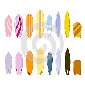 Color Surf Board Set. Different Shape. Vector