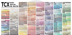 Color table Pantone FHI system. Vector color palette with number, named color swatches, chart conform to pantone RGB, HTML and HEX