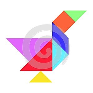 Color tangram in bird duck, goose, swan shape on white background