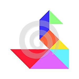 Color tangram in bird duck, goose, swan shape on white background