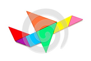 Color tangram puzzle in airplane shape on white background