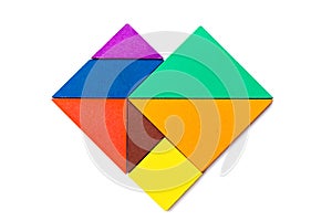 Color tangram puzzle in heart shape on white background